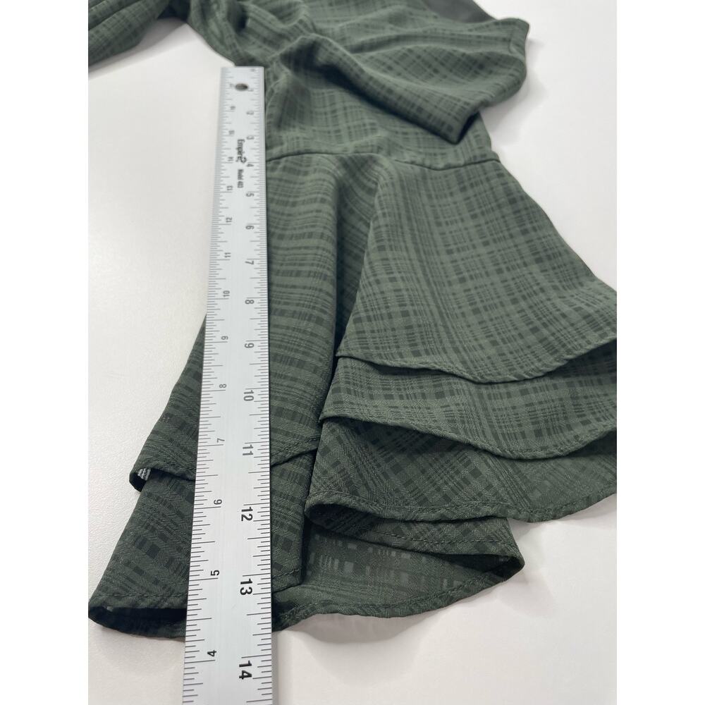 Alyx Blouse Pleated Front Plaid Bell Sleeve Elastic Hem Round Neck Green Medium - Picture 10 of 11
